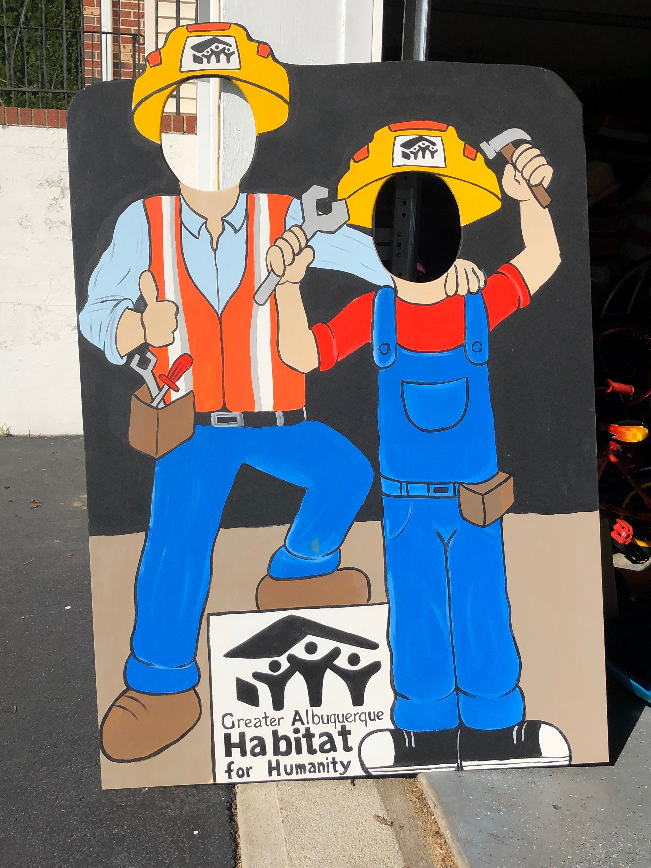 Construction Birthday Photo Prop WOODEN Construction Family Outdoor Wooden Face In Hole Cutout Standin