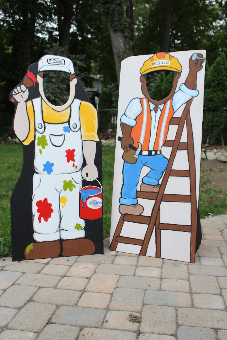 Construction Worker Photo Booth Prop Standin Wooden 1 Etsy