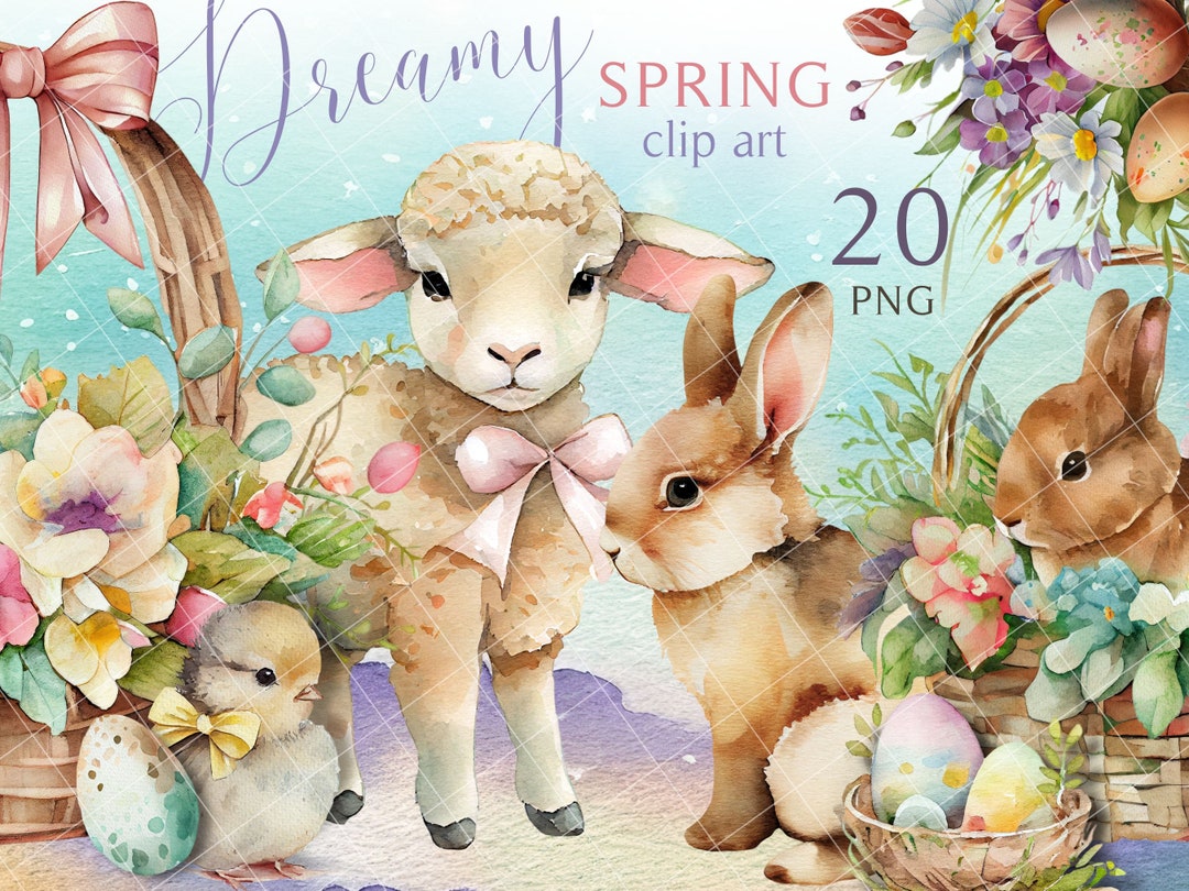 20 PNG Easter Lamb Clip Art Set Digital Watercolor Pink Etsy