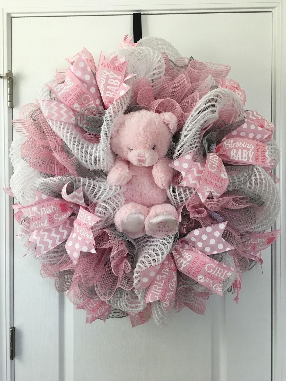 Deluxe Pink Burlap Baby Girl Wreath Hospital Door Wreath Etsy