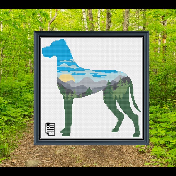 Hiking Great Dane Cross Stitch PDF PATTERN | Chart | Instant Download | Embroidery | XStitch | Modern | Pattern Keeper Compatible