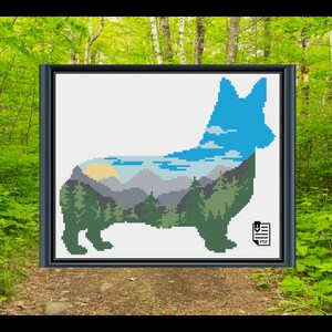Wędrówki Pembroke Welsh Corgi Krzyżykowy Wzór PDF | Wykres | Natychmiastowe pobranie | Haft | XStitch | Nowoczesny | Zgodny z Pattern Keeper zdjęcie 1
