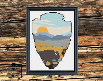 Bison - Yellowstone National Park Cross Stitch PDF PATTERN | Chart | Instant Download | Embroidery | XStitch | Pattern Keeper Compatible