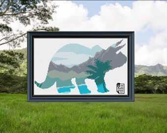 Jungle Triceratops Punto de Cruz PDF PATTERN / Gráfico / Descarga Instantánea / Bordado / XStitch / Moderno / Compatible con Pattern Keeper