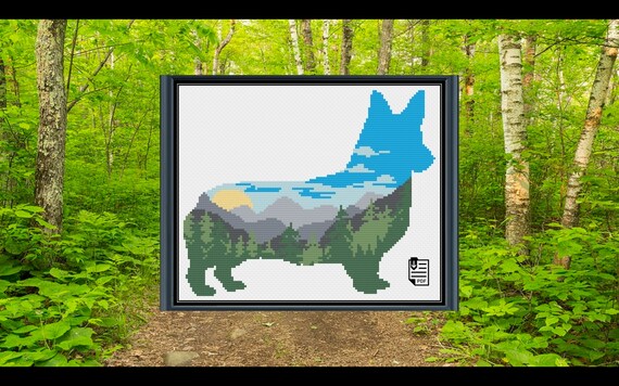 Hiking Pembroke Welsh Corgi Cross Stitch PDF PATTERN | Chart | Instant Download | Embroidery | XStitch | Modern | Pattern Keeper Compatible