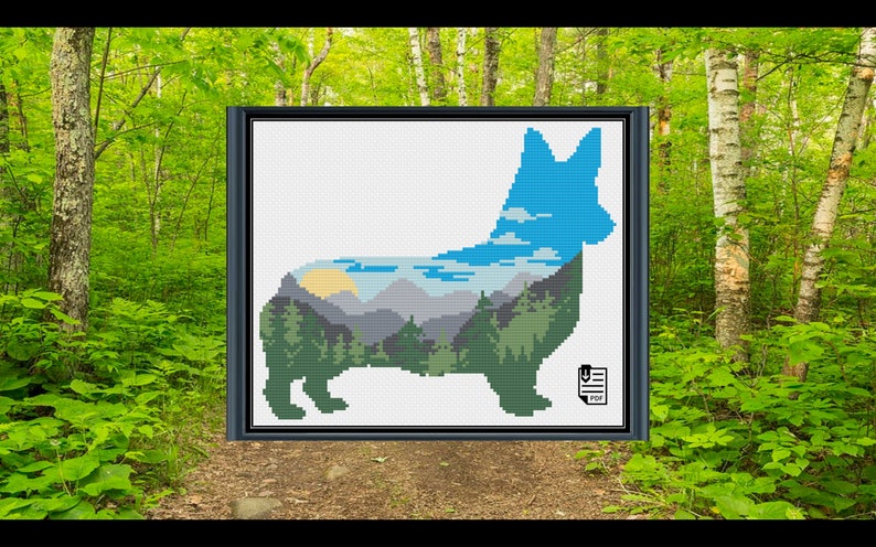 Wędrówki Pembroke Welsh Corgi Krzyżykowy Wzór PDF | Wykres | Natychmiastowe pobranie | Haft | XStitch | Nowoczesny | Zgodny z Pattern Keeper zdjęcie 1