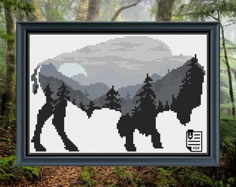 Woodland Bison Cross Stitch PDF PATTERN | Chart | Instant Download | Embroidery | XStitch | Modern | Pattern Keeper Compatible