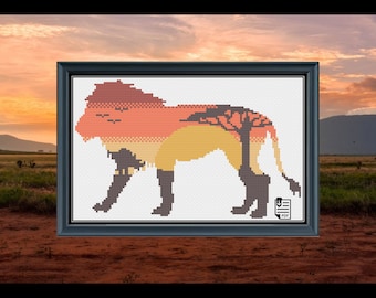 Savanna African Lion Cross Stitch PDF PATTERN | Chart | Instant Download | Embroidery | XStitch | Modern | Pattern Keeper Compatible