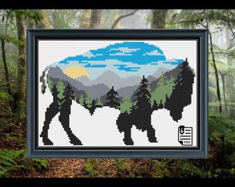 Woodland Bison Cross Stitch PDF PATTERN Color | Chart | Instant Download | Embroidery | XStitch | Modern | Pattern Keeper Compatible