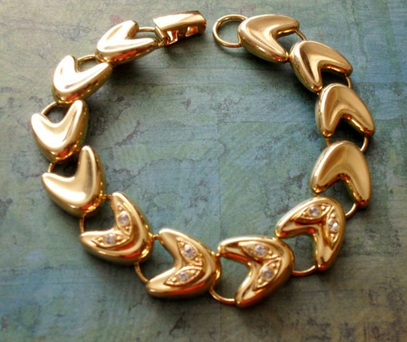 Vintage RHINESTONE CHEVRON Gold Bracelet / Art De… - image 2