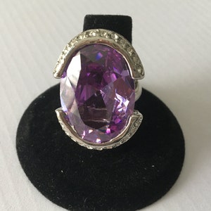 Ornate Purple Crystal Ring - Czechoslovakian  New Old Store Stock from the 1970&#39;s