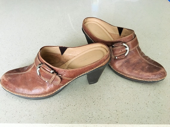 Vintage Naturalizer Brown Leather Buckle Clogs / … - image 1