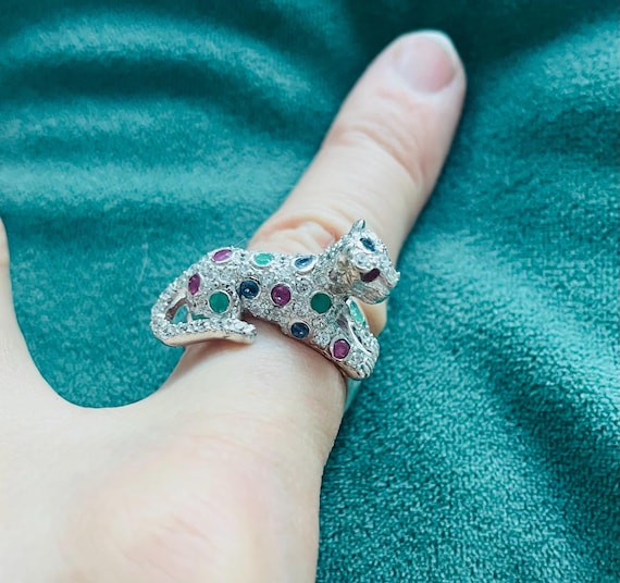 Estate Gemstone Panther / Leopard  ring / ruby em… - image 6