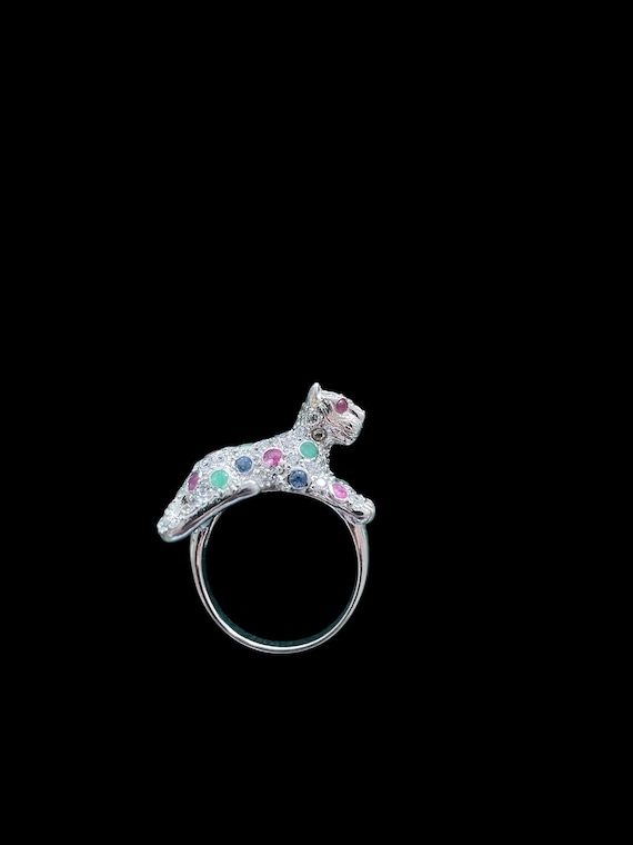 Estate Gemstone Panther / Leopard  ring / ruby em… - image 3