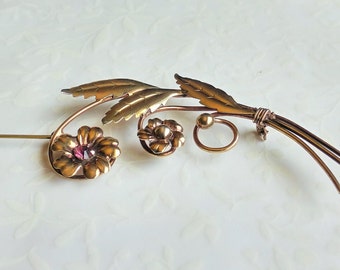 Vintage Gold Filled FLORAL AMETHYST Rhinestone PIN / Brooch / 1/20 12K G.F / vintage jewelry / gift boxed