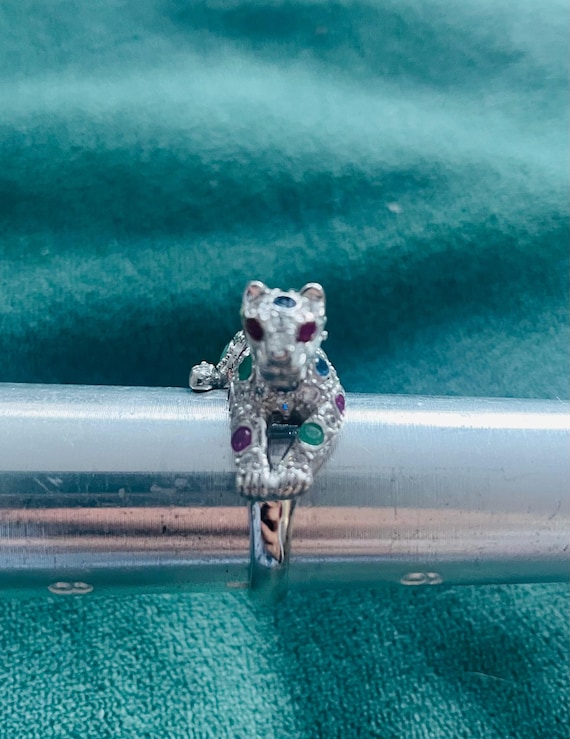 Estate Gemstone Panther / Leopard  ring / ruby em… - image 7