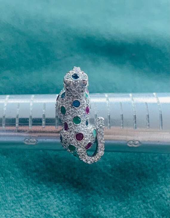 Estate Gemstone Panther / Leopard  ring / ruby em… - image 5
