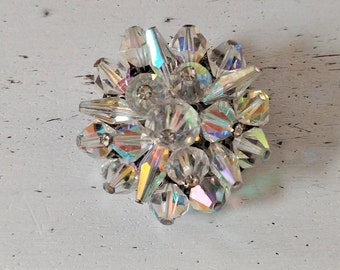 Sparkling Aurora Borealis CRYSTAL and Rhinestone PIN / Faceted Crystals / Brooch / vintage jewelery / gift for her / gift boxed