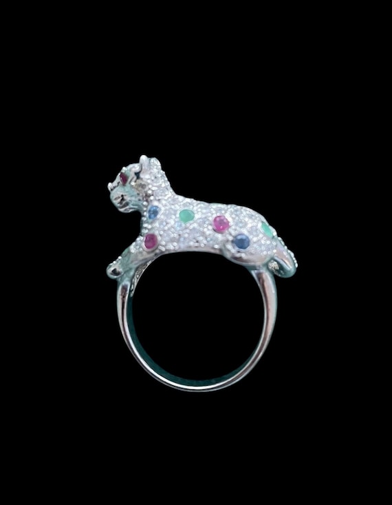 Estate Gemstone Panther / Leopard  ring / ruby em… - image 9