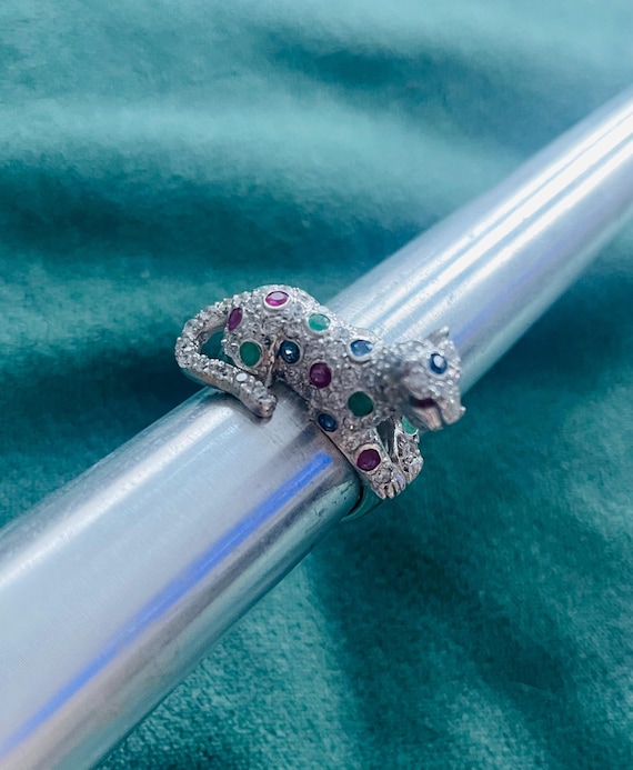Estate Gemstone Panther / Leopard  ring / ruby em… - image 8