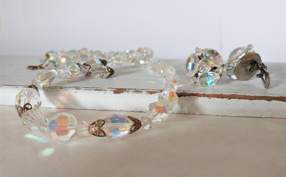 STUNNING Aurora Borealis Clear CRYSTAL Necklace & Earring SET / Adjustable / bridal Vintage Necklace / Gift Boxed