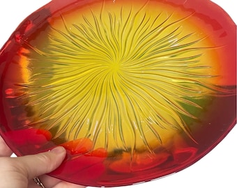 Vintage Amberina Starburst Glass Dinner Plates