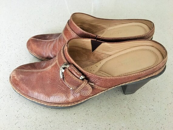 Vintage Naturalizer Brown Leather Buckle Clogs / … - image 2