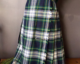 Vintage 70's,Scottish Tartan, Plaid Kilt.Wrap Skirt, Green Navy and Black, Tartan Wool Skirt, Made in Scotland by Pringle,