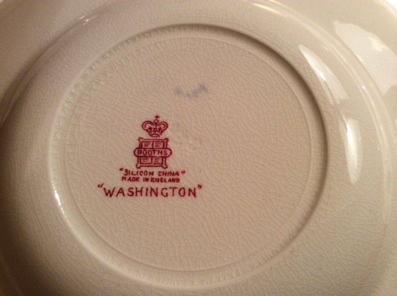 Booths China England Silicon China Porcelain Rim Soup Bowl with WashingtonPink Burgundy Floral Pattern English Porcelain Burgundy Floral