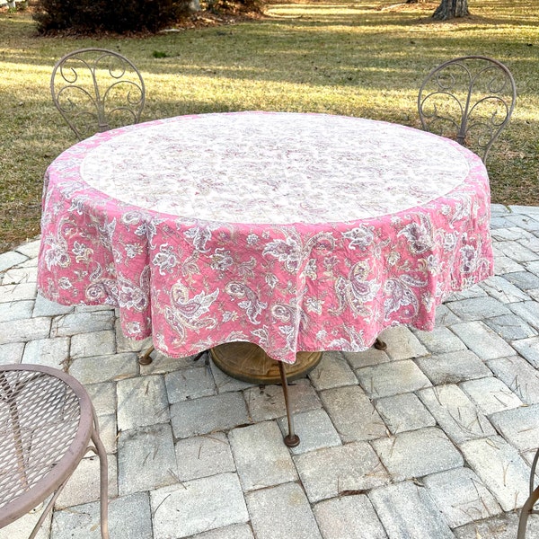 Vintage William Sonoma Round Tablecloth, Double Face Reversable, Pink and Red Stripes  and Paisleys