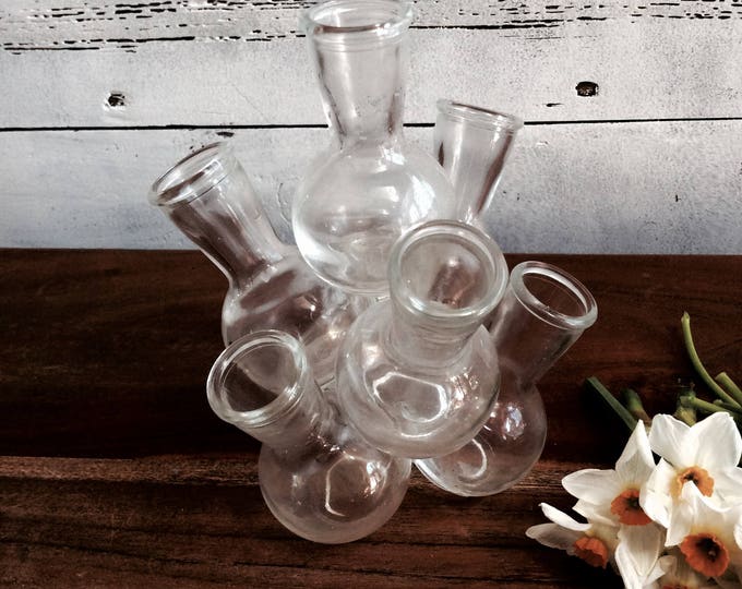 Vintage Multiple Bud Vase Cluster in Clear Glass 7 Glass Vases Great Centerpiece Small Spring