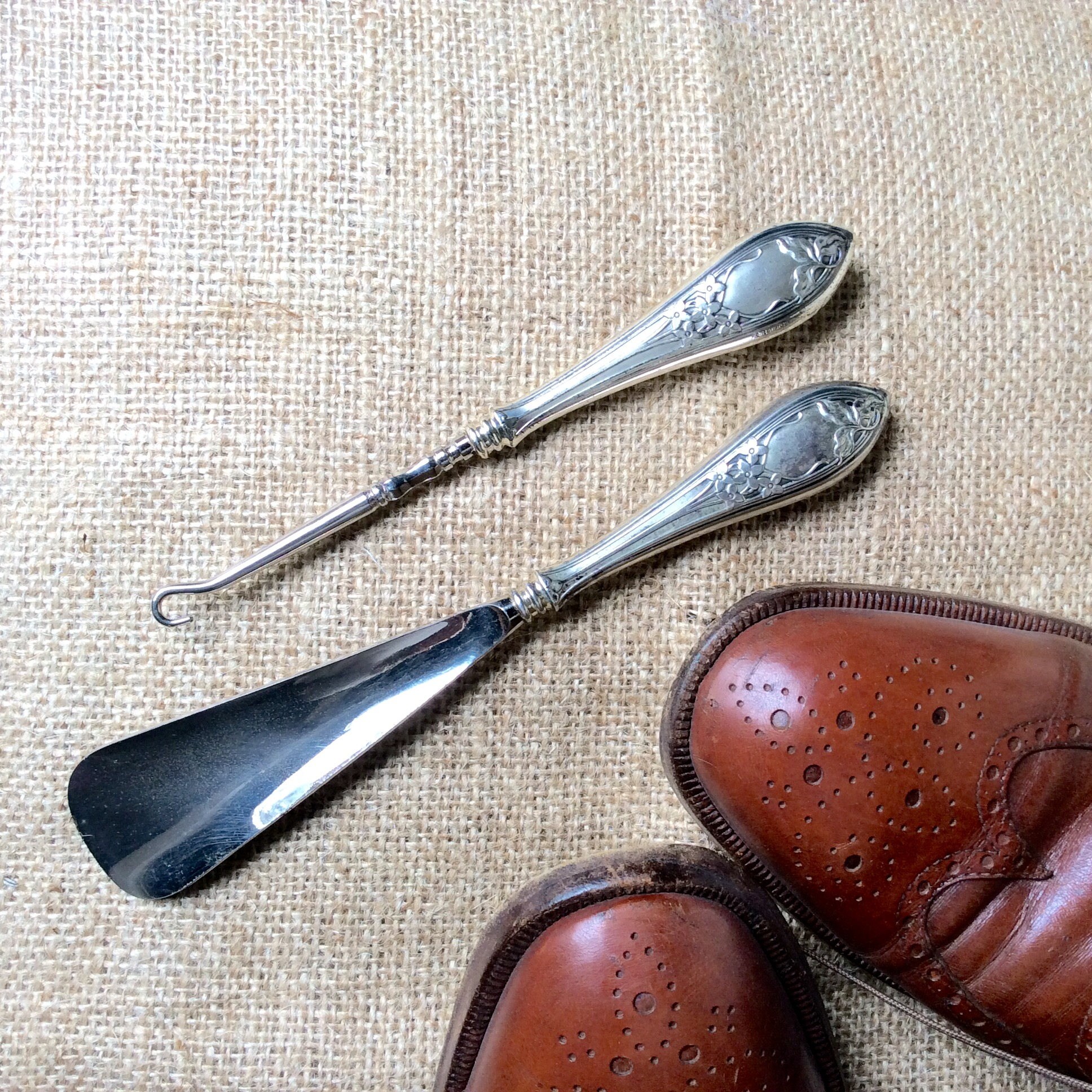 Antique Sterling Silver Victorian Shoe Horn and Button Hook 