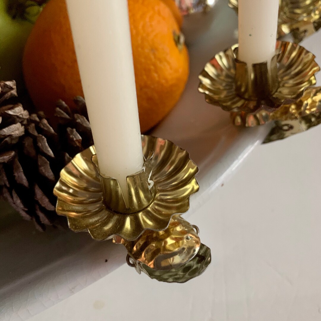 Vintage Christmas Tree Candle Clips, Retro Christmas, Golden Metal