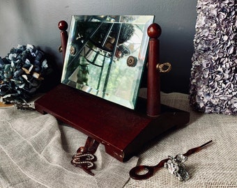 Small Swiveling Vanity Mirror,  Beveled Glass, 1940 Table Top