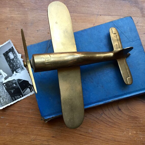 Vintage Brass Airplaine Aircraft Figurine Office Desk Decor Etsy