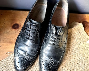 Vintage Oxford Men’s Shoes, Black Leather, Italian Wingtip