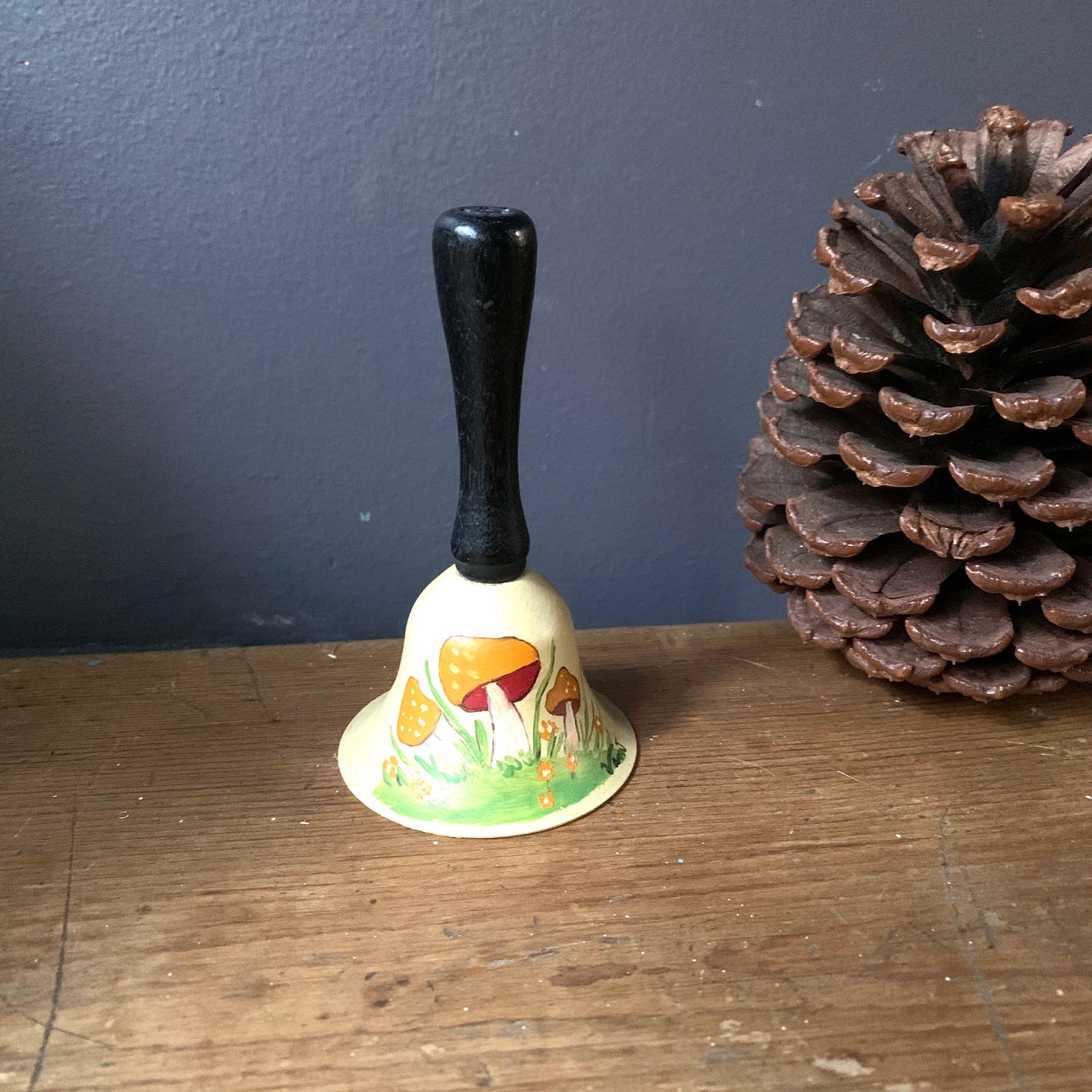 Small Hand Bell With Wooden Black Handle and Painted Etsy