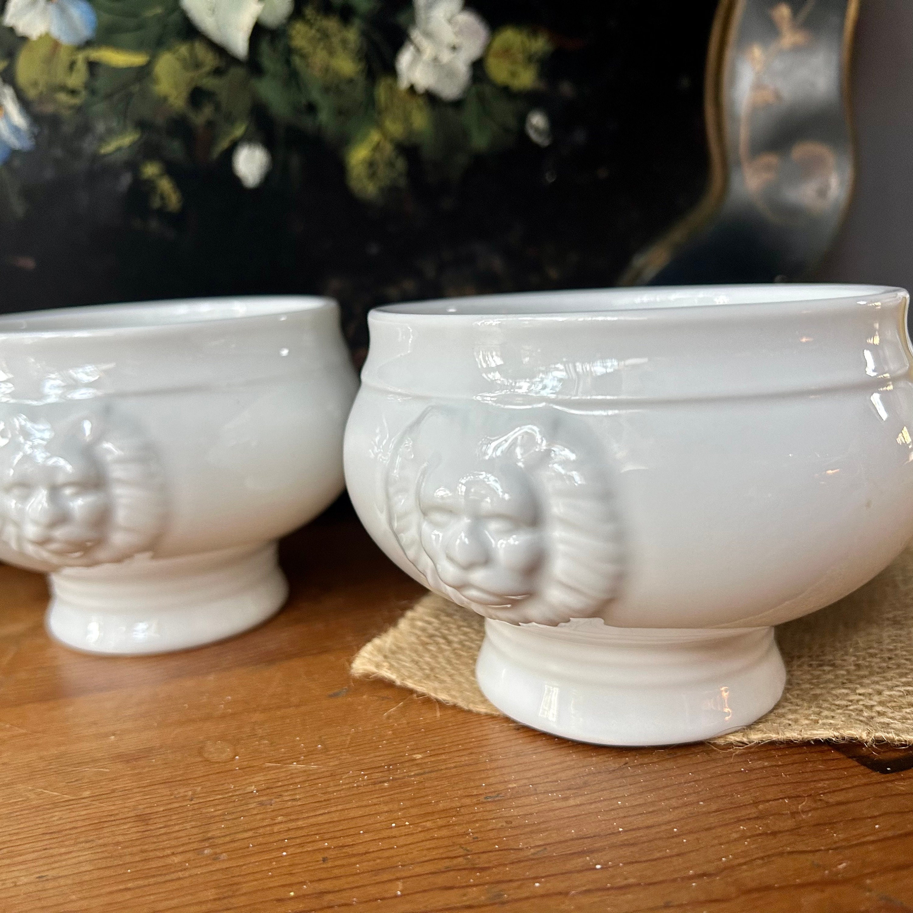 2 Vintage French Lion Head Soup Bowls, Sur La Table, White Ironstone Etsy