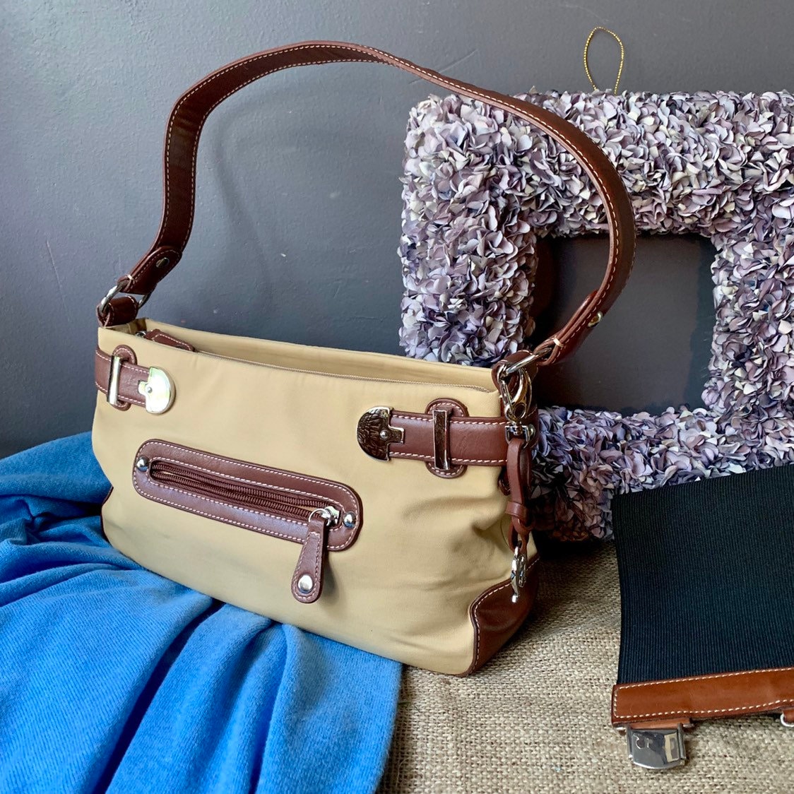 Vintage Etienne Aigner Shoulder Bag, Cognac Tan Color Canvas Purse