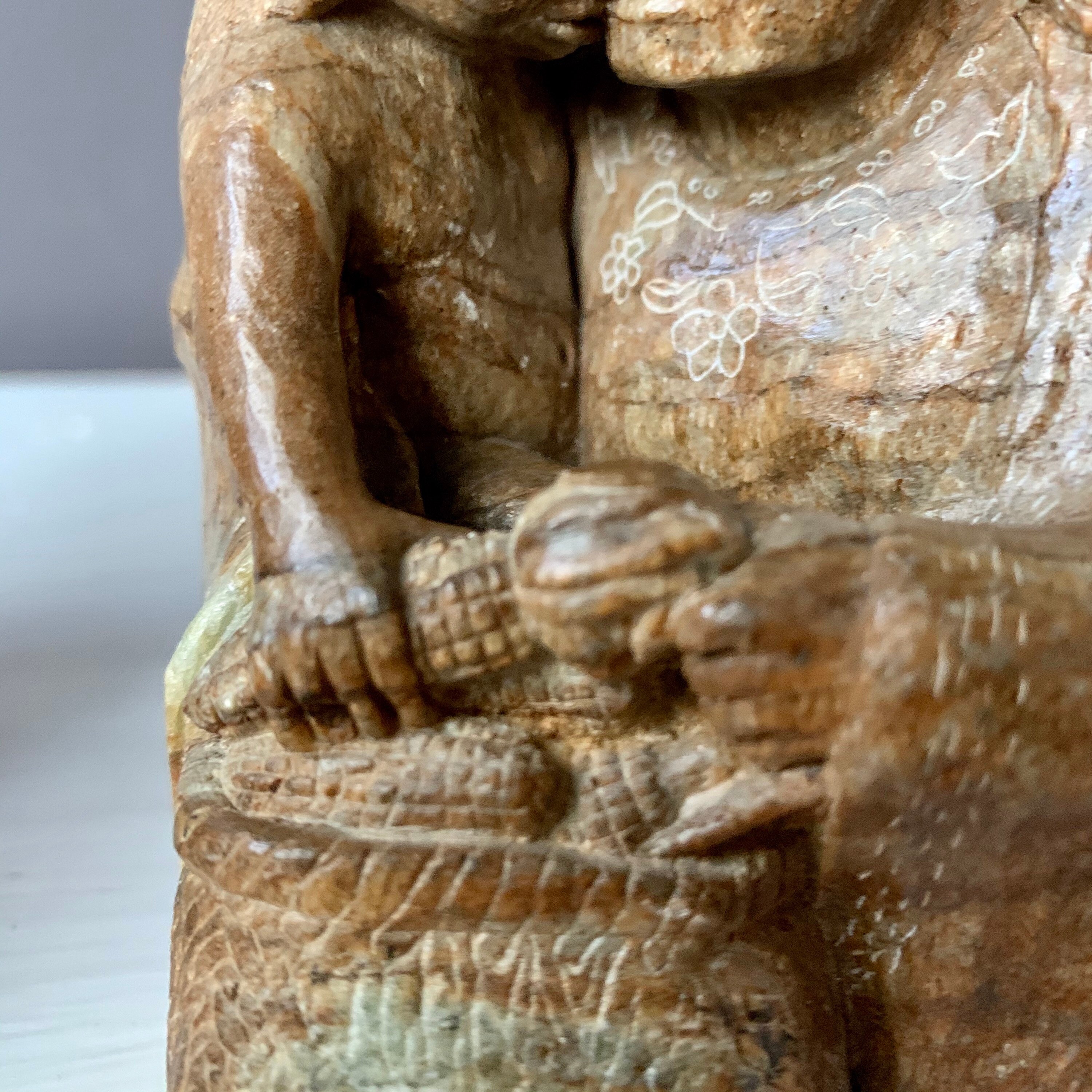 Native American Soapstone Sculpture: Mother and Child Signed EG