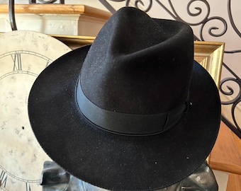 Vintage PORTIS Fedora Fur Felt Rabbit Felt Hat Sz 7 3/8 in
