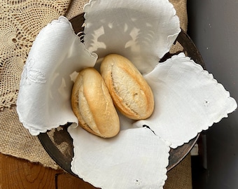 Vintage Bread Basket Napkin, Bun Warmer, Embroidered in White Tone on Tone