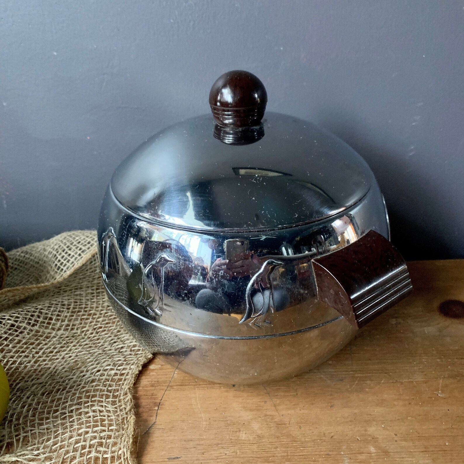 Vintage Penguin Ice Bucket Steel Chrome and Bakelite Ebonite Etsy