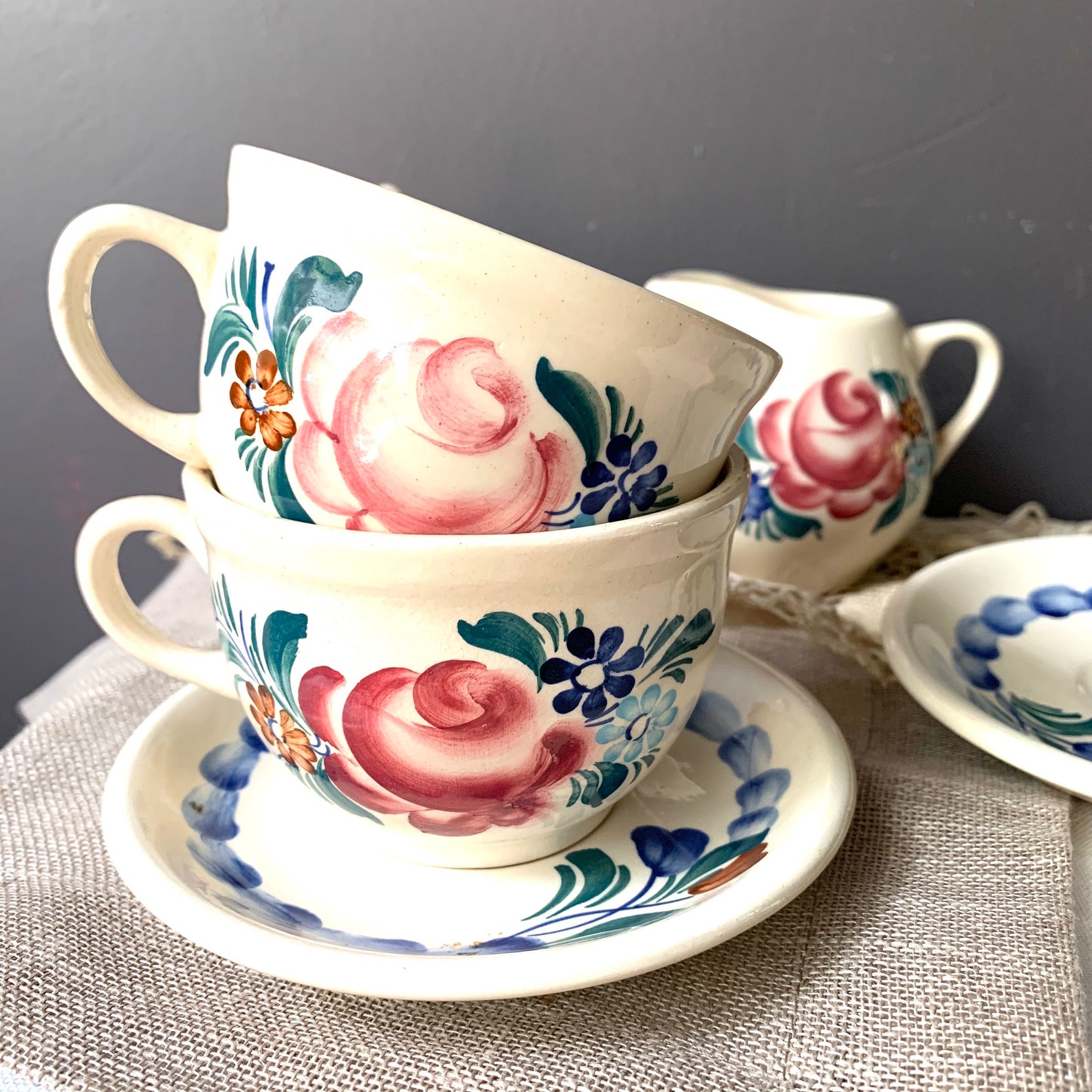 Vintage Polish Pottery Cup and Saucer Coffe Set 5 Piece Etsy