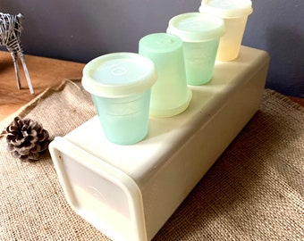 Vintage Tupperware Cheese Container and 4 Mini Cups, Pastel Colors, Pill Containers