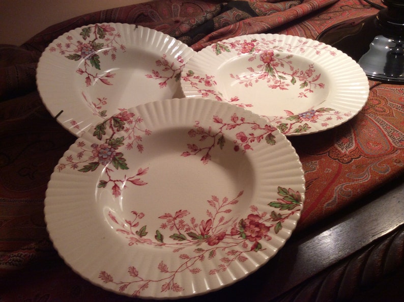 Booths China England Silicon China Porcelain Rim Soup Bowl with WashingtonPink Burgundy Floral Pattern English Porcelain Burgundy Floral