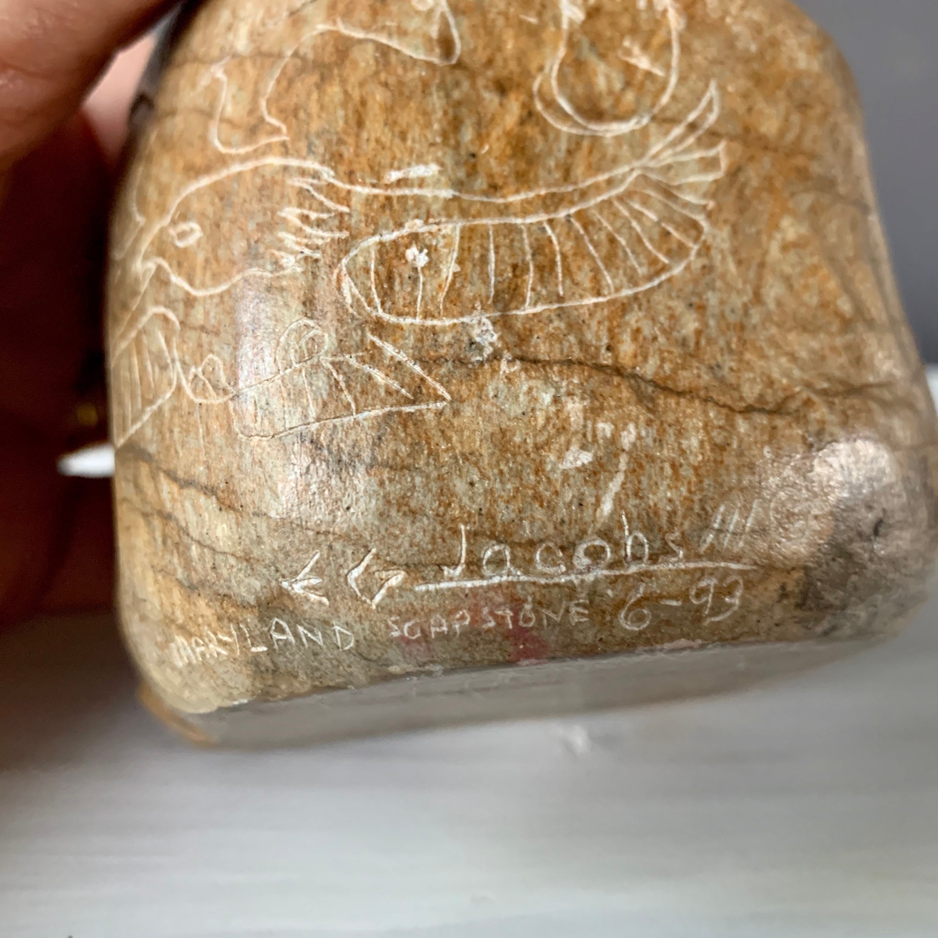 Native American Soapstone Sculpture: Mother and Child Signed EG