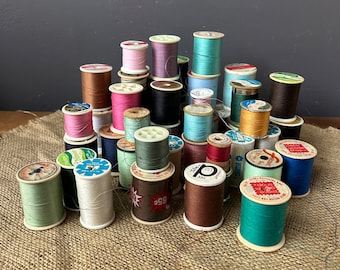 Vintage Lot of Thread Spools, Multi Color Collection, Sewing Supply, Set of 50