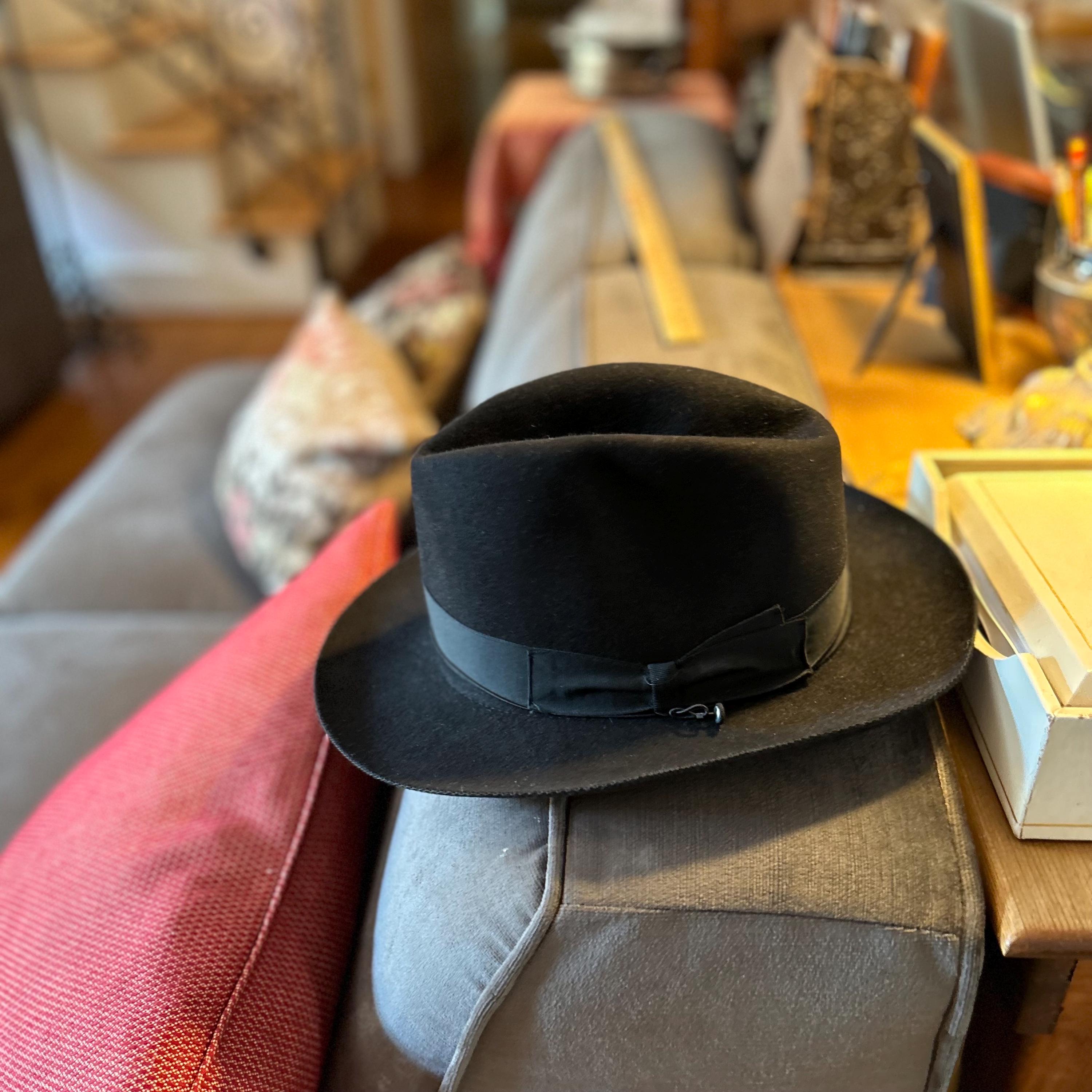 Vintage Authentic Borsalino Fedora Hat, Black Soft Felt, Made in