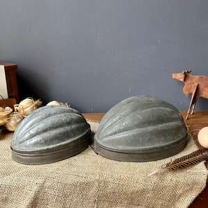 English Pudding Molds, Melon Shape, Set of 2, Farmhouse Tin Wall Decoration